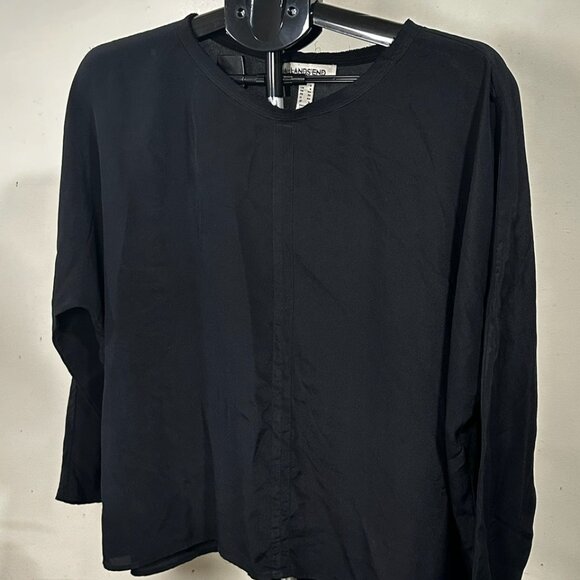 Lands’ End Black Vintage Blouse WMNS 4 Crew Neck Pullover Top Office Chic - Picture 2 of 12